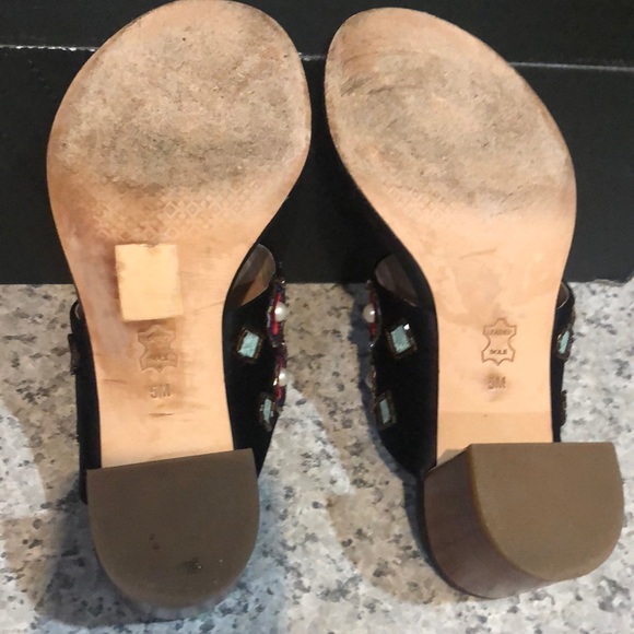 Tory Burch Estella Satin Bejeweled Pearl Block Sandal Sz 5 - Picture 9 of 16